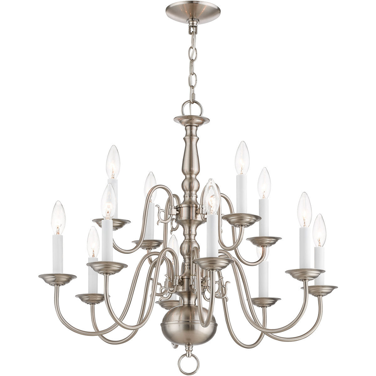 Livex Lighting Williamsburgh Collection 12 Light Brushed Nickel Chandelier in Brushed Nickel 5012-91