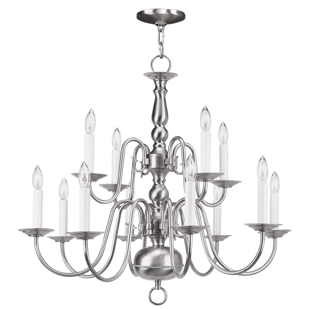 Livex Lighting Williamsburgh Collection 12 Light Brushed Nickel Chandelier in Brushed Nickel 5012-91