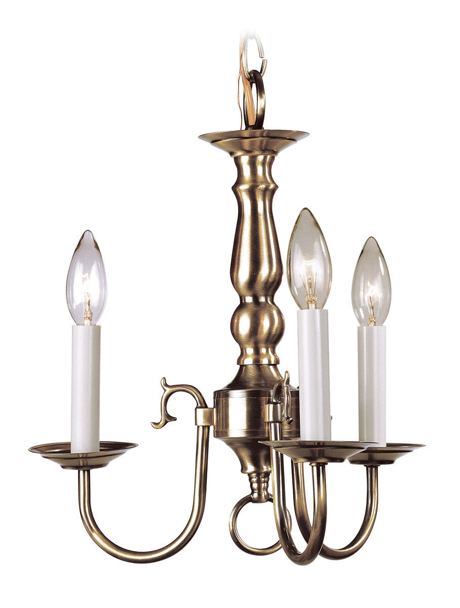 Livex Lighting Williamsburgh Collection 3 Light Antique Brass Mini Chandelier in Antique Brass 5013-01