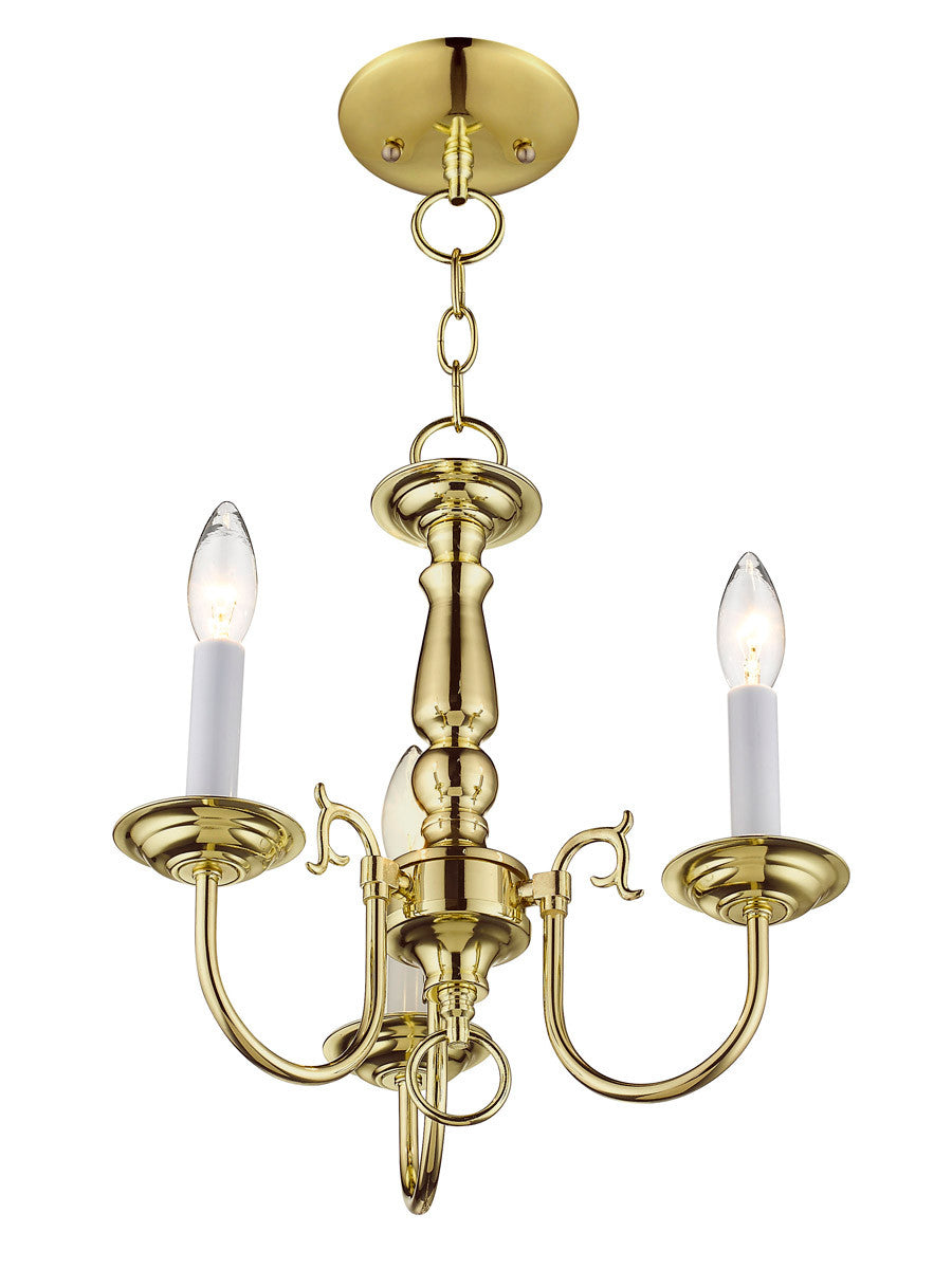 Livex Lighting Williamsburgh Collection 3 Light Polished Brass Mini Chandelier in Polished Brass 5013-02