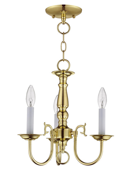 Livex Lighting Williamsburgh Collection 3 Light Polished Brass Mini Chandelier in Polished Brass 5013-02