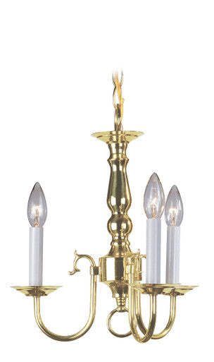 Livex Lighting Williamsburgh Collection 3 Light Polished Brass Mini Chandelier in Polished Brass 5013-02