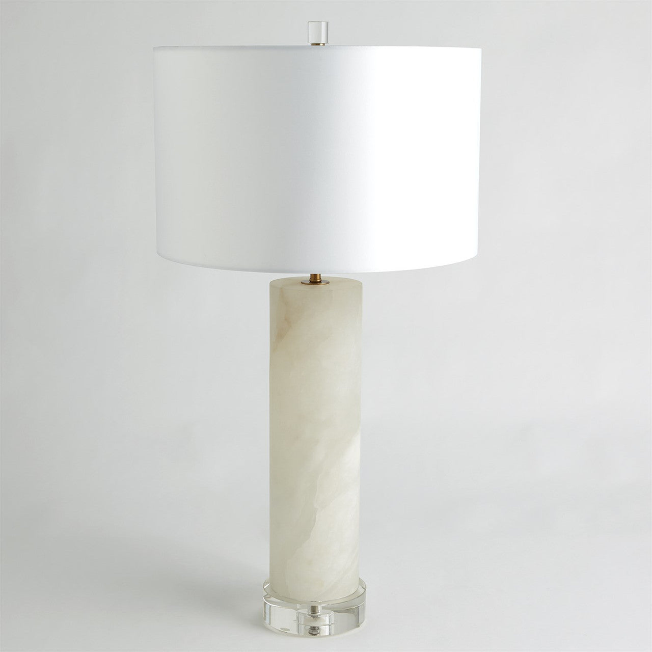 Global Views Alabaster Cylinder Table Lamp in Brass 8.82888