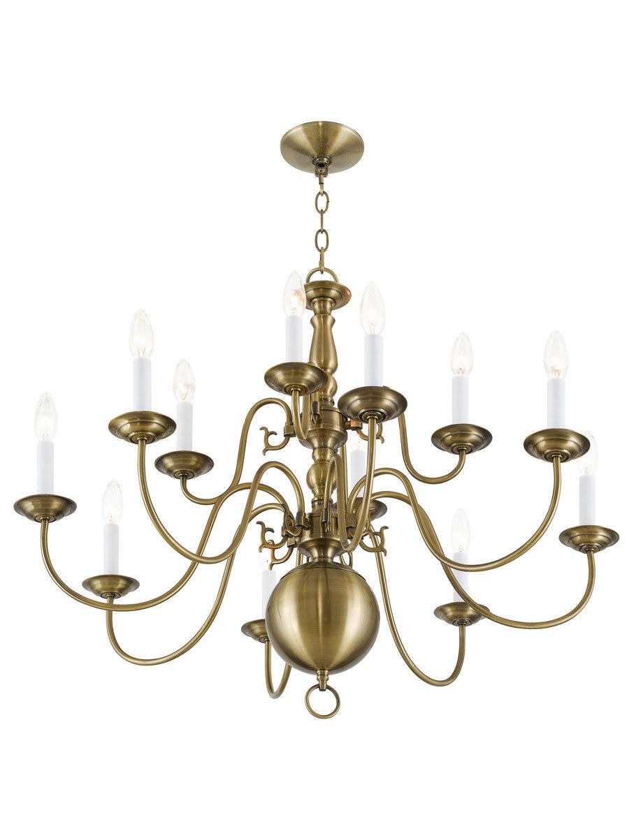 Livex Lighting Williamsburgh Collection 12 Light Antique Brass Chandelier in Antique Brass 5014-01