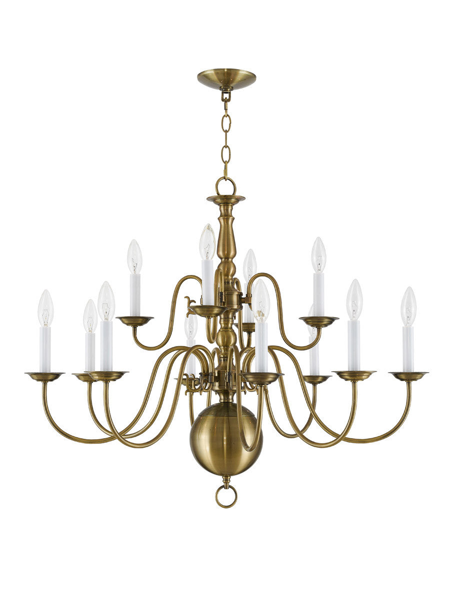 Livex Lighting Williamsburgh Collection 12 Light Antique Brass Chandelier in Antique Brass 5014-01