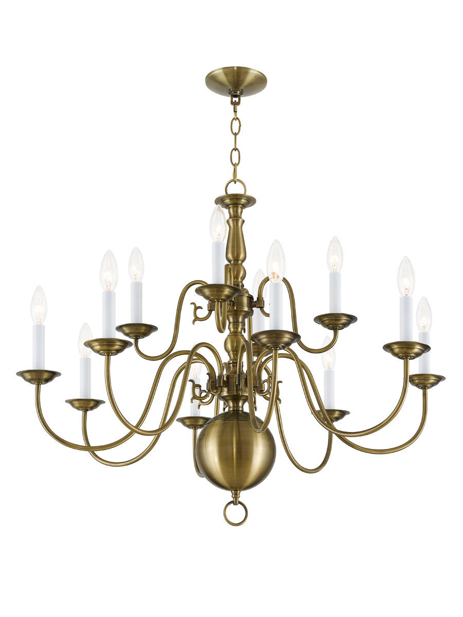 Livex Lighting Williamsburgh Collection 12 Light Antique Brass Chandelier in Antique Brass 5014-01