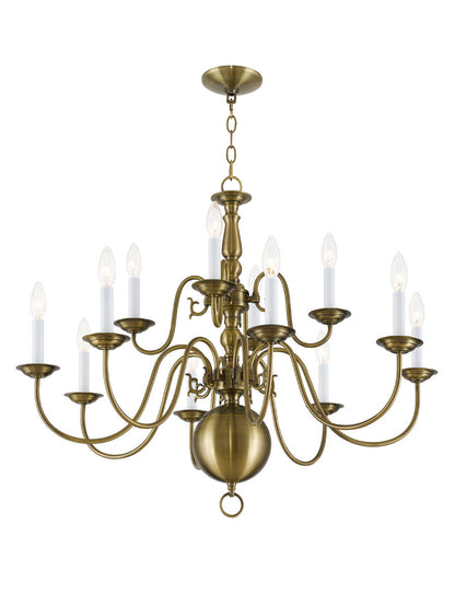 Livex Lighting Williamsburgh Collection 12 Light Antique Brass Chandelier in Antique Brass 5014-01