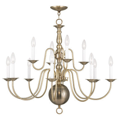 Livex Lighting Williamsburgh Collection 12 Light Antique Brass Chandelier in Antique Brass 5014-01