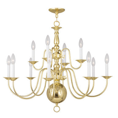 Livex Lighting Williamsburgh Collection 12 Light Polished Brass Chandelier in Polished Brass 5014-02