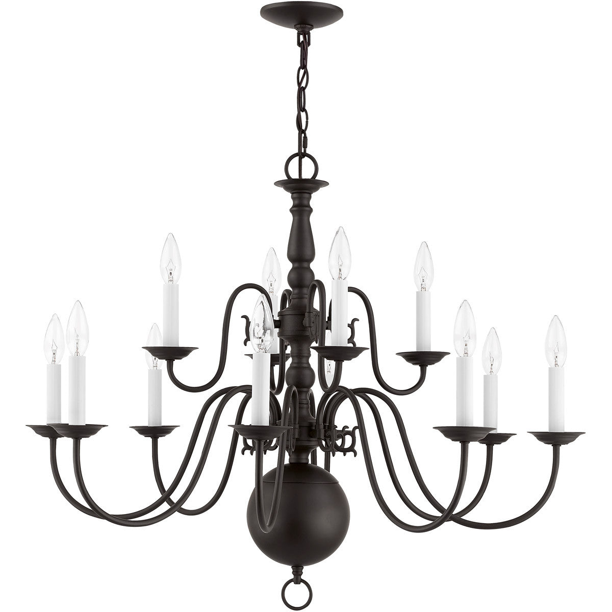 Livex Lighting Williamsburgh Collection 12 Light Bronze Chandelier in Bronze 5014-07