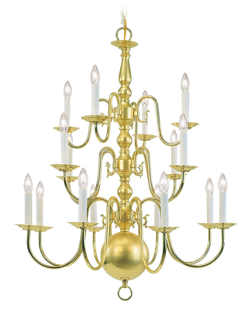 Livex Lighting Williamsburgh Collection 16 Light Polished Brass Chandelier in Polished Brass 5016-02