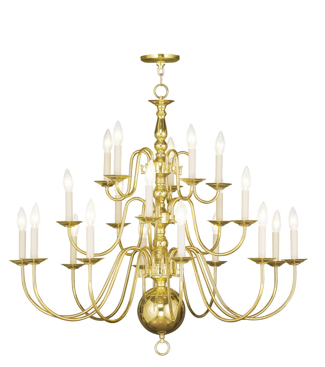 Livex Lighting Williamsburgh Collection 20 Light Polished Brass Chandelier in Polished Brass 5019-02