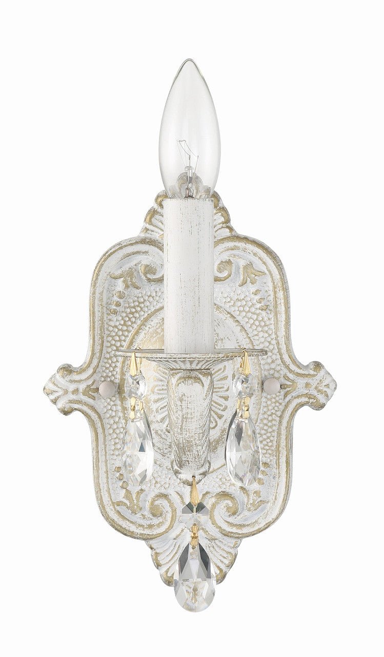 Crystorama Paris Market 1 Light Clear Crystal Antique White Wall Mount 5021-AW-CL-MWP