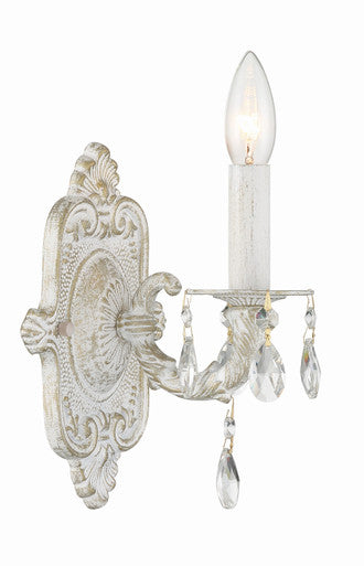 Crystorama Paris Market 1 Light Swarovski Strass Crystal Antique White Wall Mount 5021-AW-CL-S