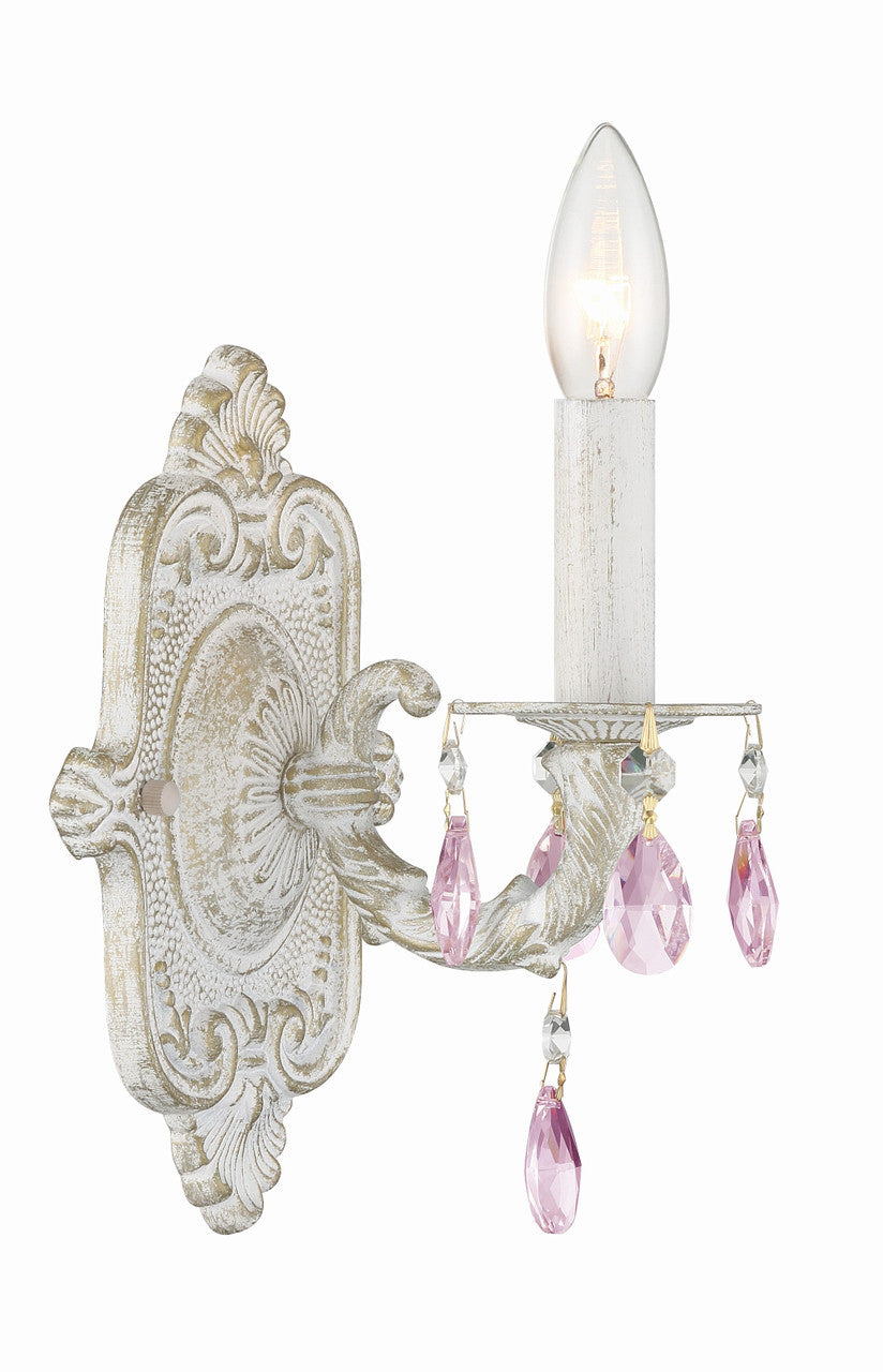 Crystorama Paris Market 1 Light Rose Crystal Antique White Wall Mount 5021-AW-RO-MWP