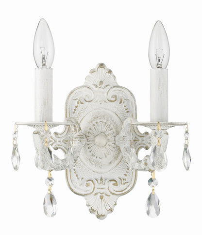 Crystorama Paris Market 2 Light Clear Crystal Antique White Wall Mount 5022-AW-CL-MWP