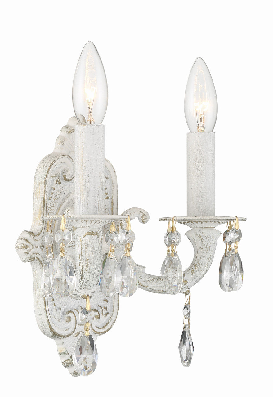 Crystorama Paris Market 2 Light Clear Crystal Antique White Wall Mount 5022-AW-CL-MWP