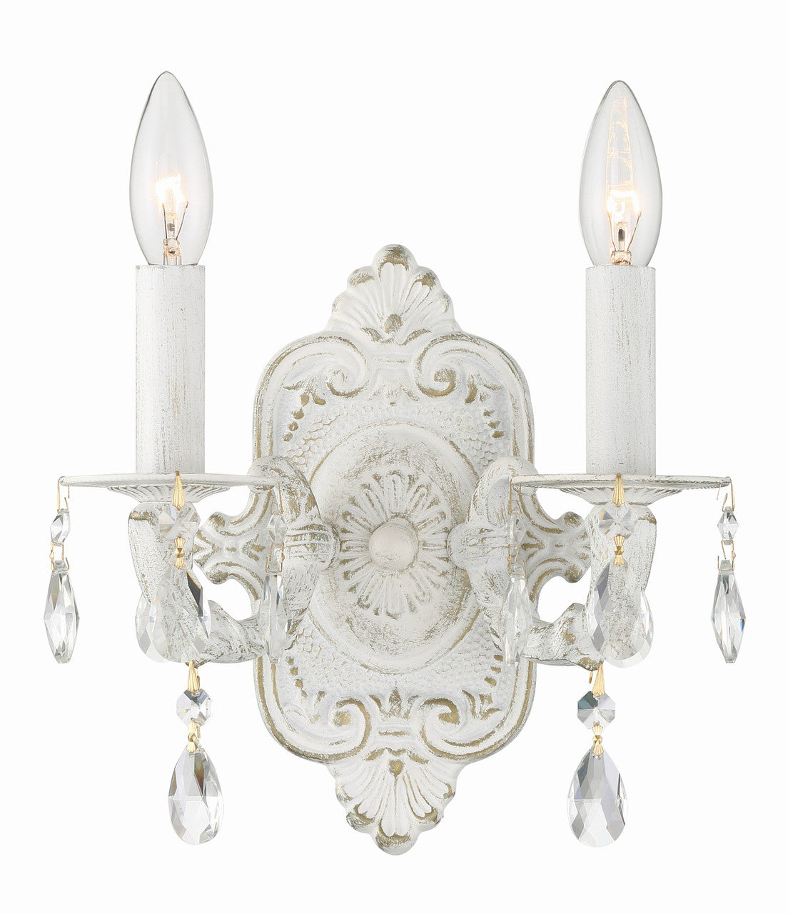 Crystorama Paris Market 2 Light Clear Crystal Antique White Wall Mount 5022-AW-CL-MWP