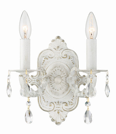 Crystorama Paris Market 2 Light Spectra Crystal Antique White Wall Mount 5022-AW-CL-SAQ