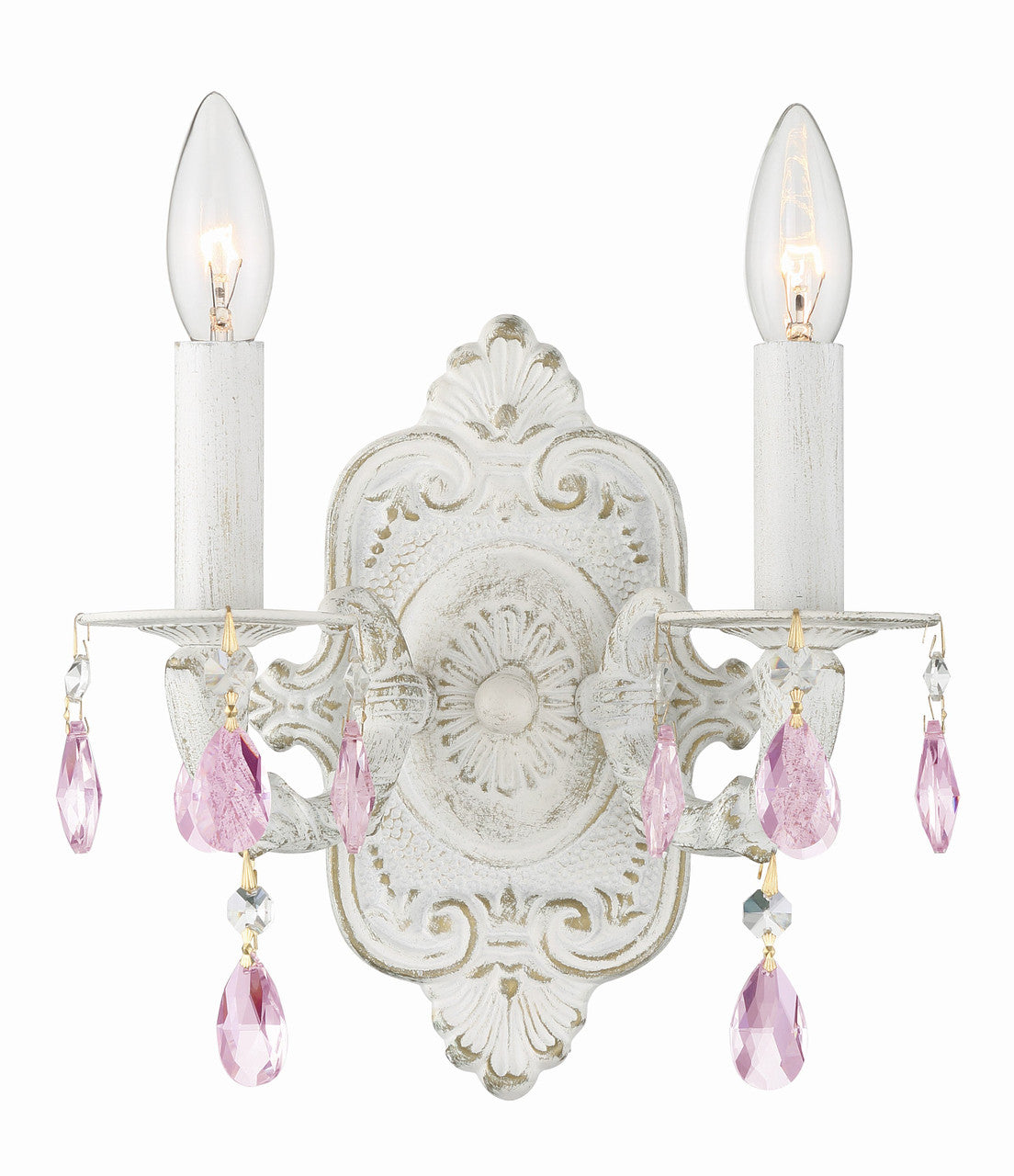 Crystorama Paris Market 2 Light Rose Crystal Antique White Wall Mount 5022-AW-RO-MWP