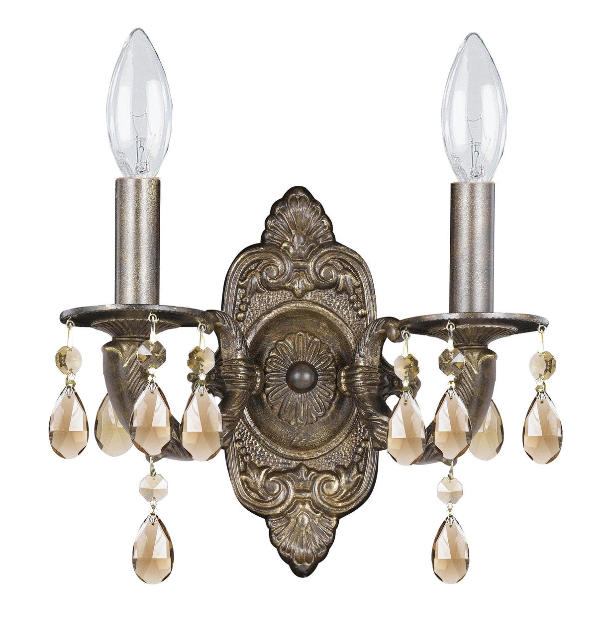 Crystorama Paris Market 2 Light Golden Teak Crystal Venetian Bronze Wall Mount 5022-VB-GT-MWP