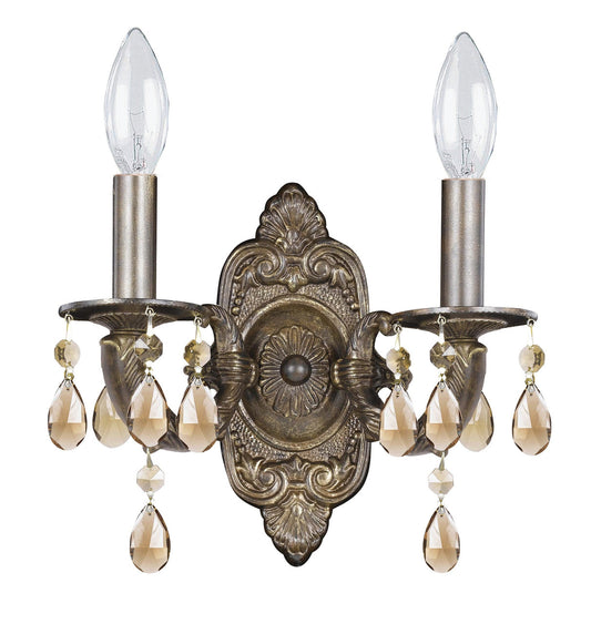 Crystorama Paris Market 2 Light Golden Teak Swarovski Strass Crystal Venetian Bronze Wall Mount 5022-VB-GT-S