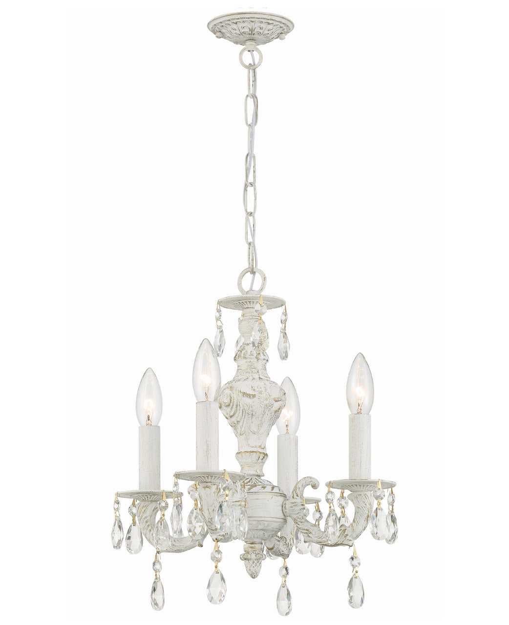 Crystorama Paris Market 4 Light Swarovski Strass Crystal Antique White Mini Chandelier 5024-AW-CL-S