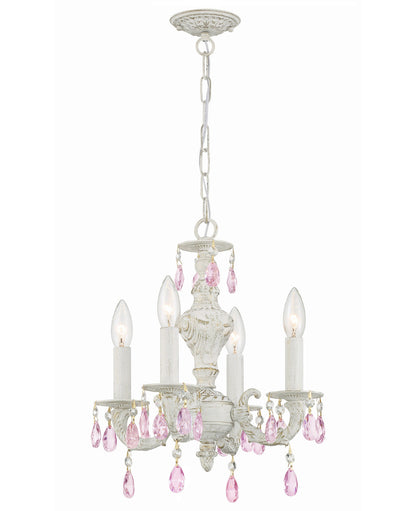 Crystorama Paris Market 4 Light Rose Crystal Antique White Mini Chandelier 5024-AW-RO-MWP