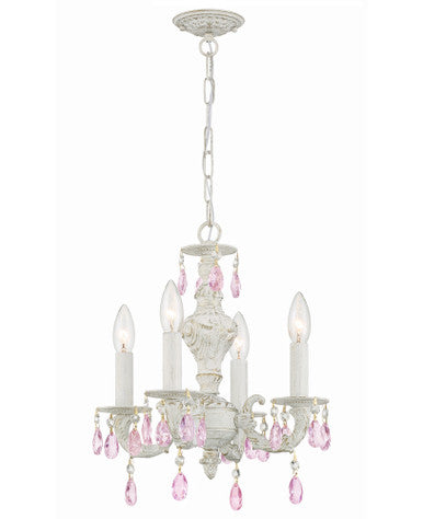 Crystorama Paris Market 4 Light Rose Crystal Antique White Mini Chandelier 5024-AW-RO-MWP