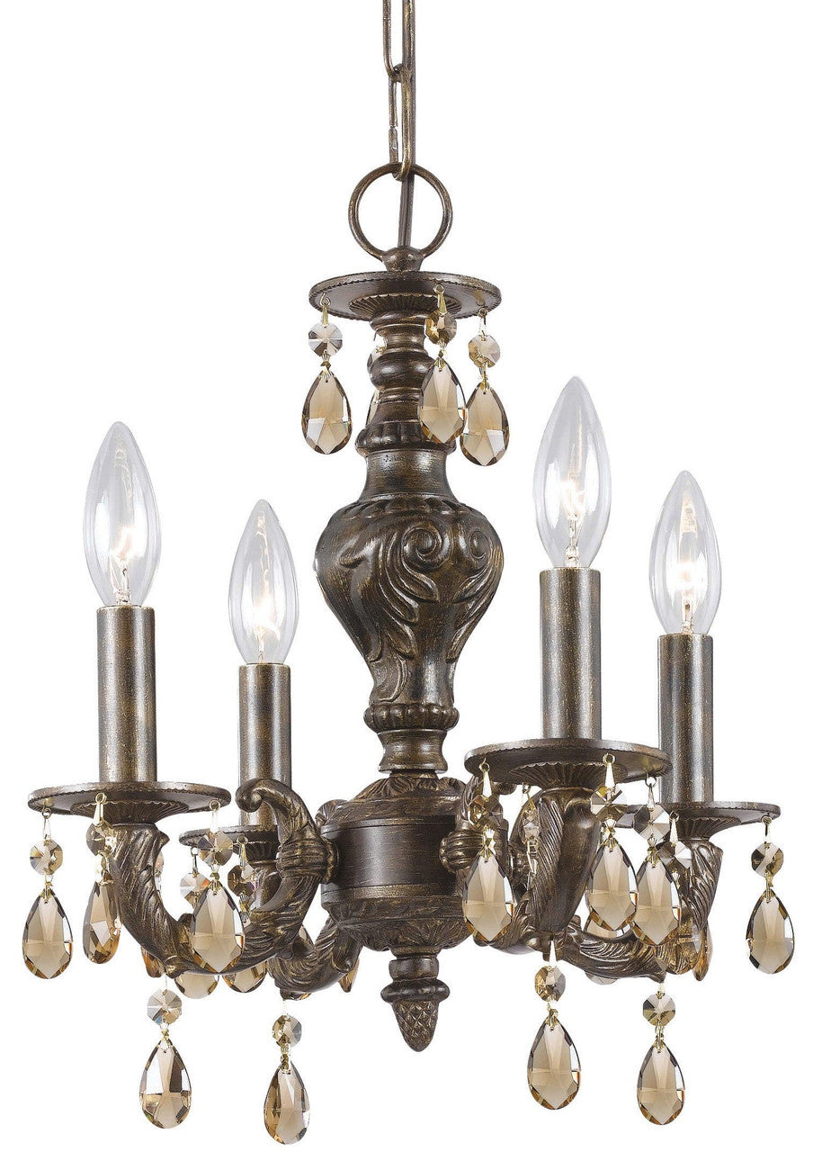 Crystorama Paris Market 4 Light Golden Teak Crystal Venetian Bronze Mini Chandelier 5024-VB-GT-MWP