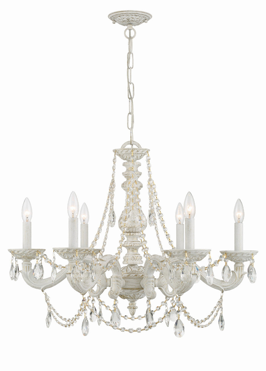 Crystorama Paris Market 6 Light Clear Italian Crystal Antique White Chandelier 5026-AW-CL-I