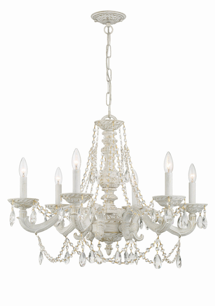 Crystorama Paris Market 6 Light Clear Crystal Antique White Chandelier 5026-AW-CL-MWP