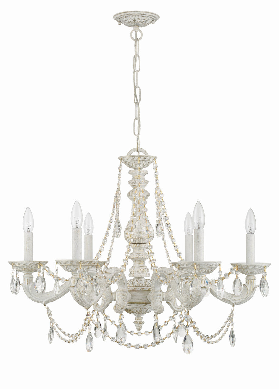 Crystorama Paris Market 6 Light Clear Crystal Antique White Chandelier 5026-AW-CL-MWP