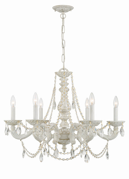 Crystorama Paris Market 6 Light Spectra Crystal Antique White Chandelier 5026-AW-CL-SAQ