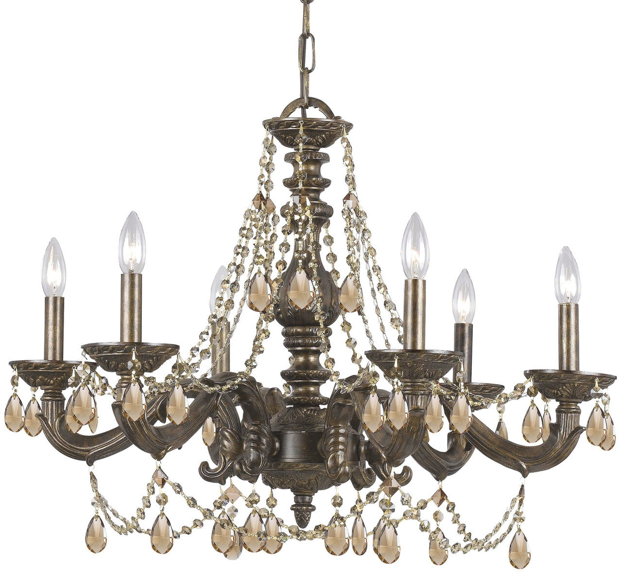 Crystorama Paris Market 6 Light Golden Teak Crystal Venetian Bronze Chandelier 5026-VB-GT-MWP