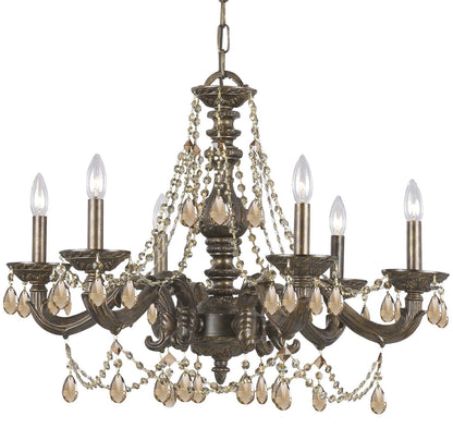 Crystorama Paris Market 6 Light Golden Teak Swarovski Strass Venetian Bronze Chandelier 5026-VB-GT-S