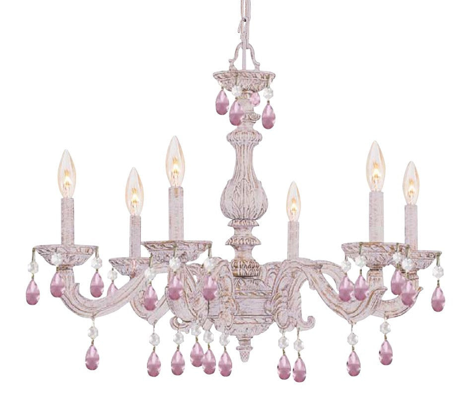 Crystorama Paris Market 6 Light Rose Crystal Antique White Chandelier 5036-AW-RO-MWP