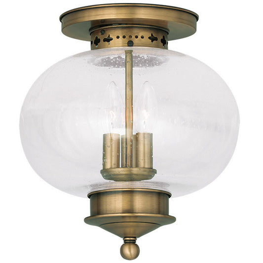 Livex Lighting Harbor Collection 3 Light Antique Brass Ceiling Mount in Antique Brass 5037-01