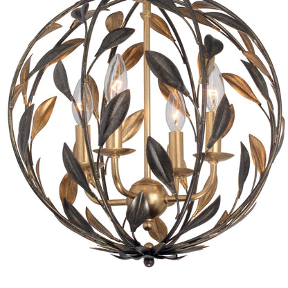 Crystorama Broche 4 Light English Bronze + Antique Gold Sphere Mini Chandelier 504-EB-GA