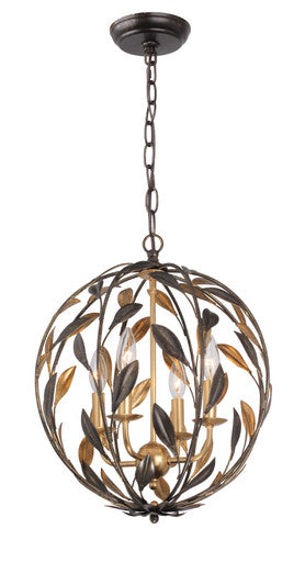 Crystorama Broche 4 Light English Bronze + Antique Gold Sphere Mini Chandelier 504-EB-GA