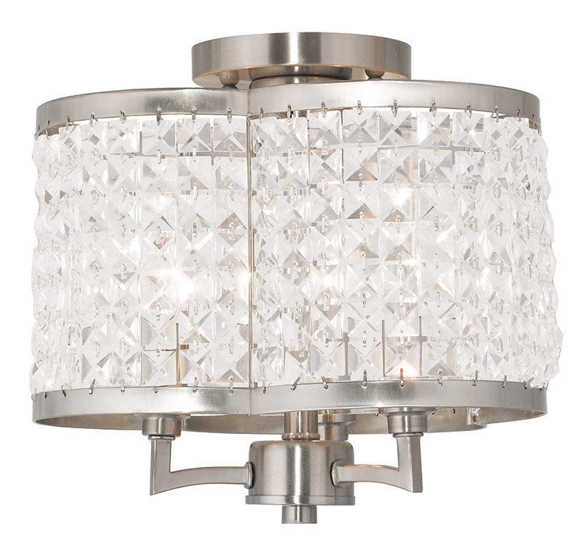 Livex Lighting Grammercy Collection 3 Light Brushed Nickel Ceiling Mount in Brushed Nickel 50573-91