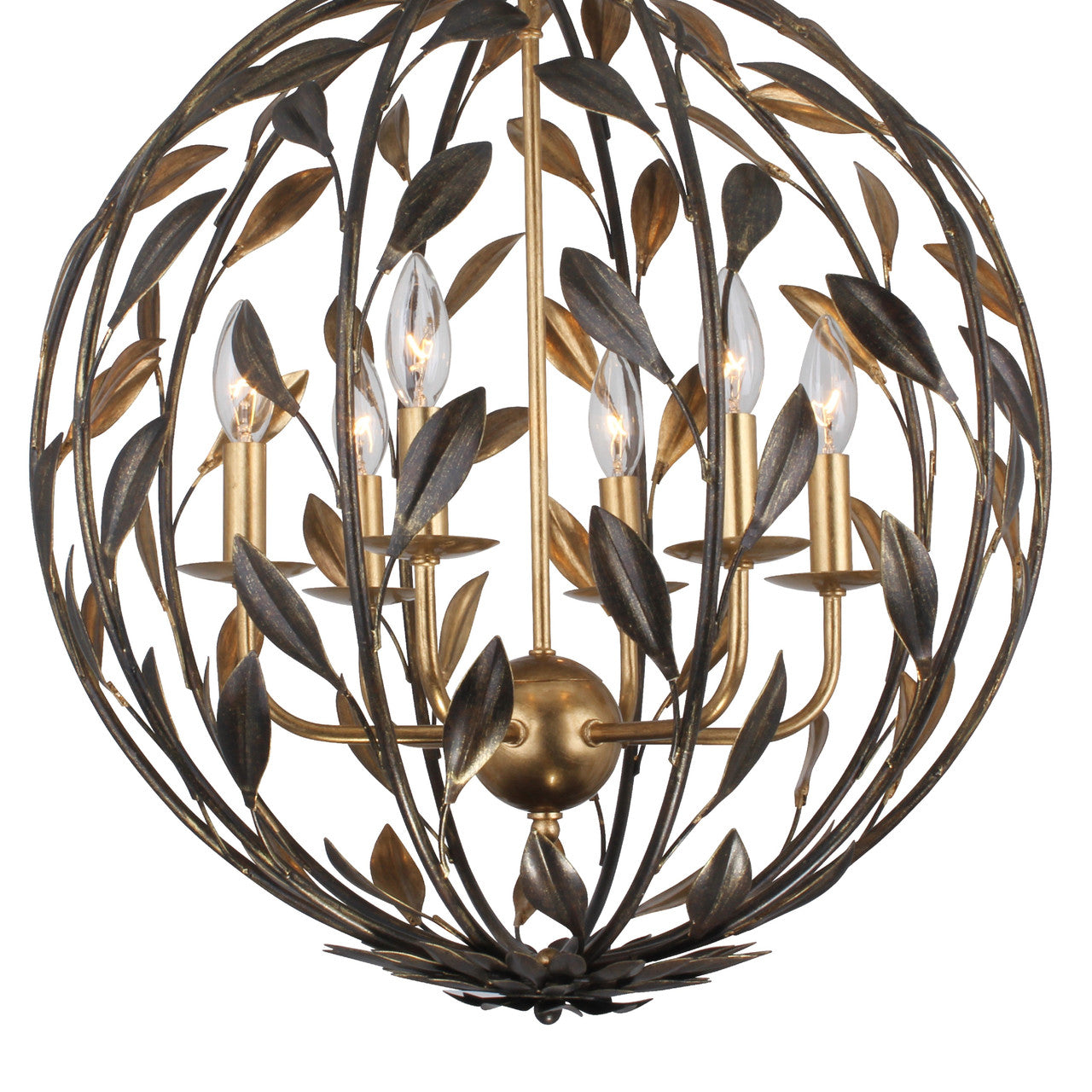 Crystorama Broche 6 Light English Bronze + Antique Gold Sphere Chandelier 506-EB-GA