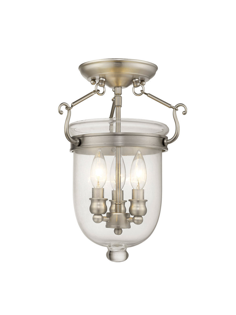 Livex Lighting Jefferson Collection 3 Light Brushed Nickel Ceiling Mount in Brushed Nickel 5061-91