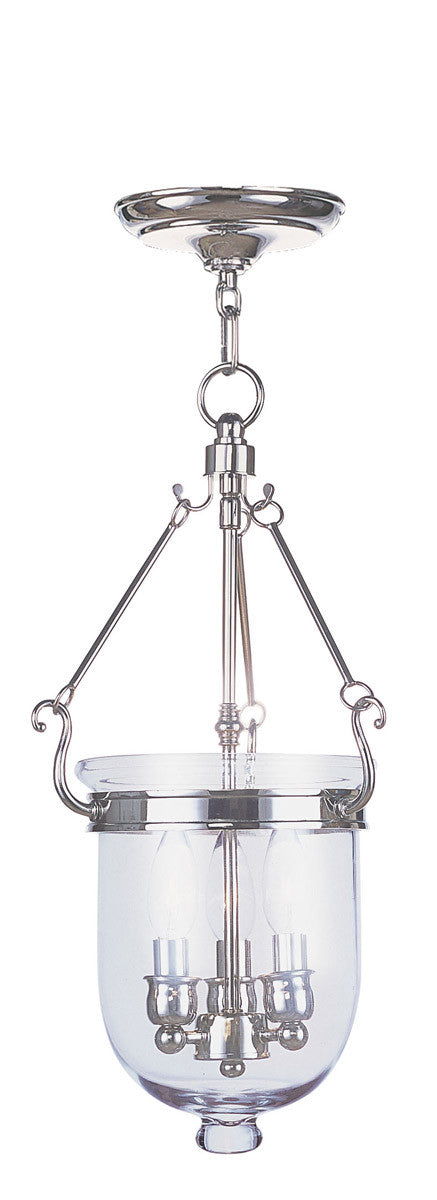 Livex Lighting Jefferson Collection 3 Light Polished Nickel Chain Lantern  in Polished Nickel 5063-35