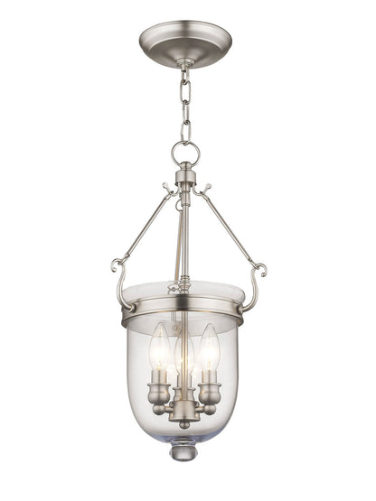 Livex Lighting Jefferson Collection 3 Light Brushed Nickel Chain Lantern  in Brushed Nickel 5063-91