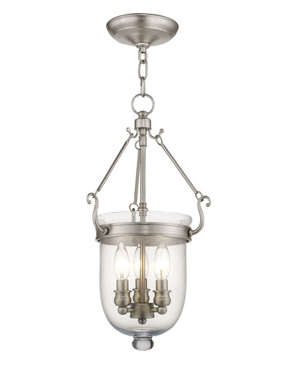 Livex Lighting Jefferson Collection 3 Light Brushed Nickel Chain Lantern  in Brushed Nickel 5063-91