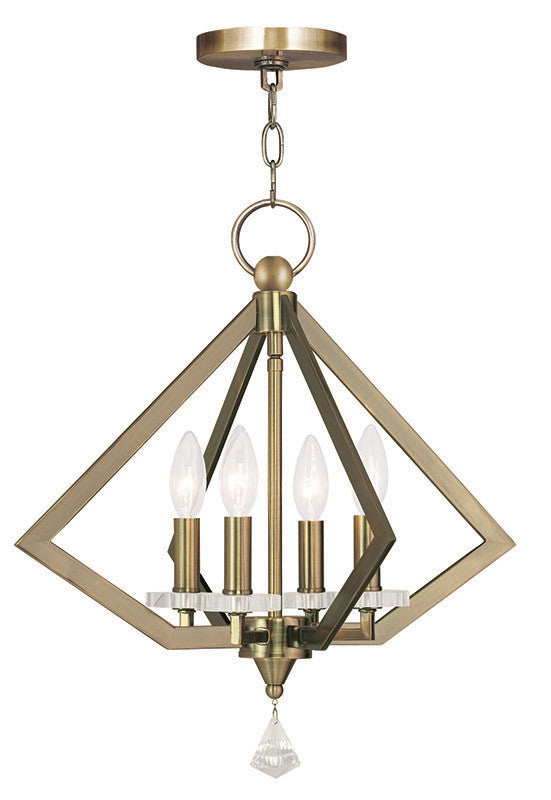 Livex Lighting Diamond Collection 4 Light Antique Brass Chandelier in Antique Brass 50664-01