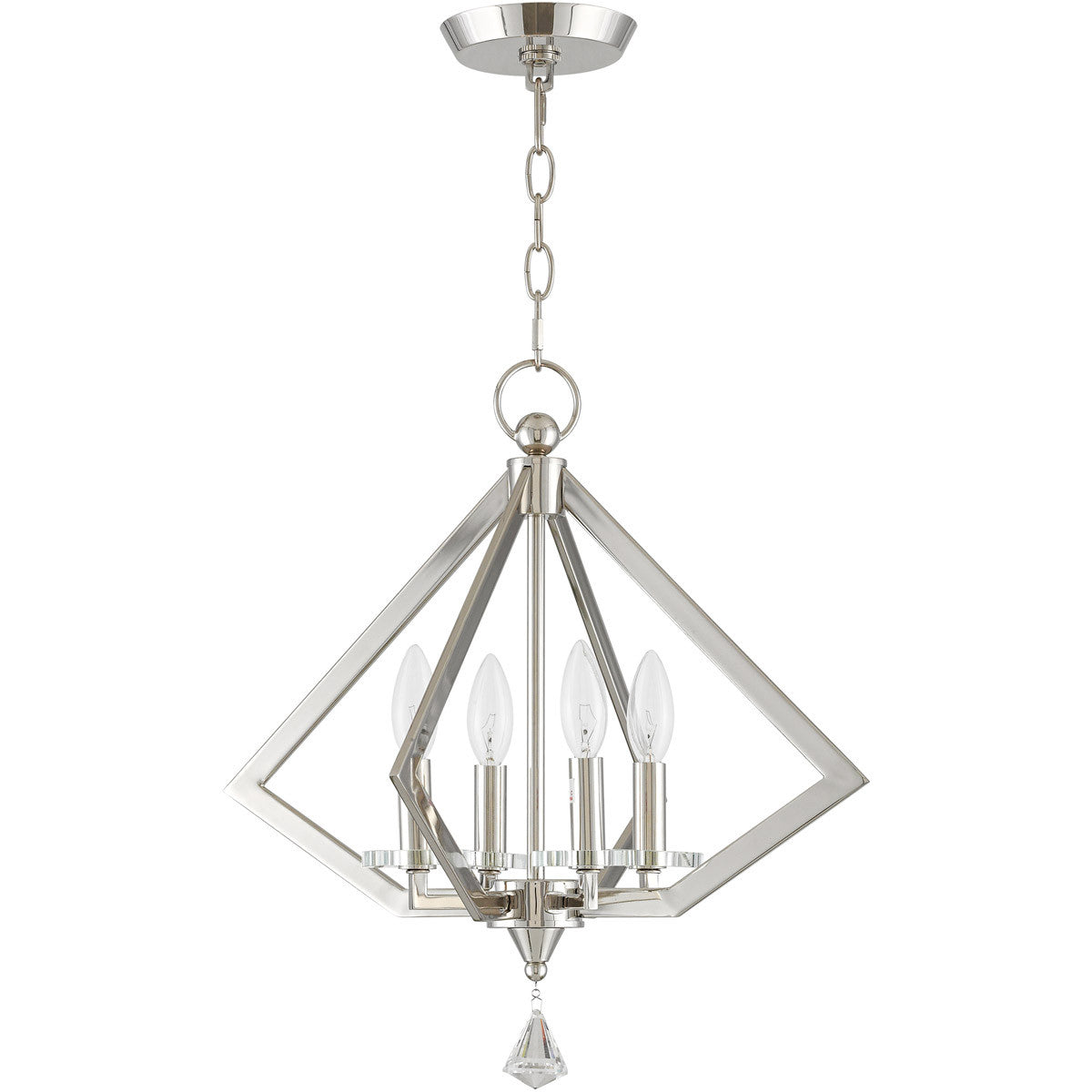 Livex Lighting Diamond Collection 4 Light Polished Nickel Mini Chandelier in Polished Nickel 50664-35