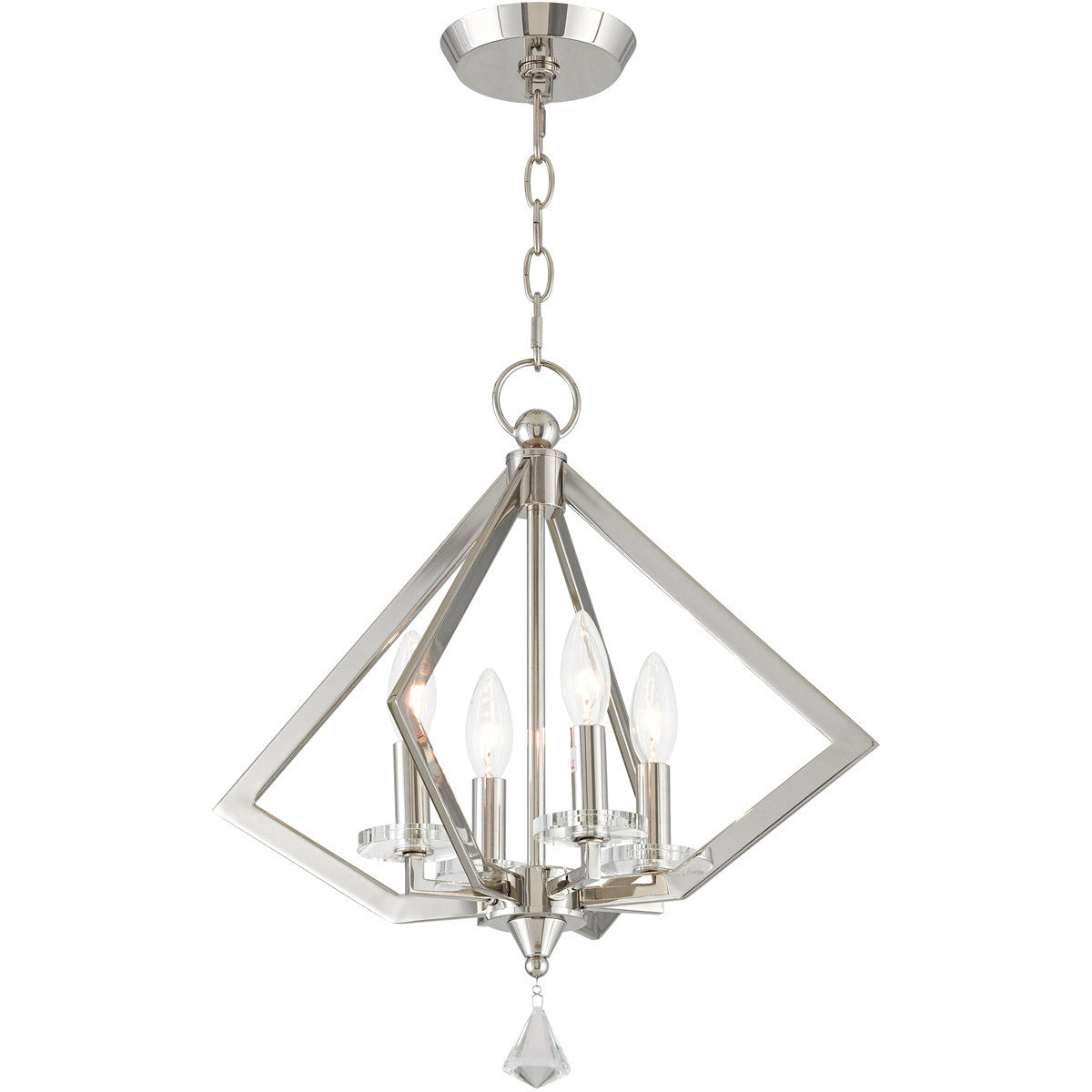 Livex Lighting Diamond Collection 4 Light Polished Nickel Mini Chandelier in Polished Nickel 50664-35