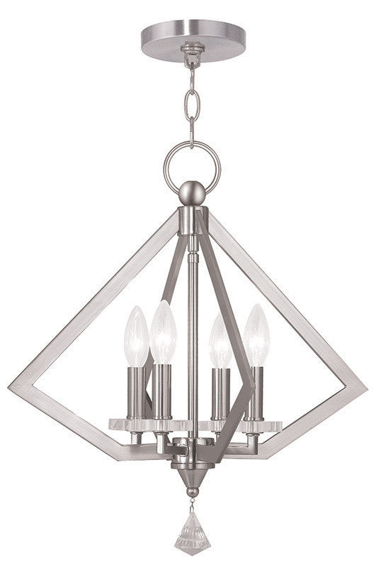 Livex Lighting Diamond Collection 4 Light Brushed Nickel Chandelier in Brushed Nickel 50664-91